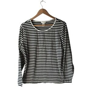 H&M Women's Size XL Black & White Striped Long Sleeve Stretch Top